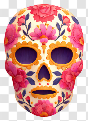 Sugar Skull Face Paint - Colorful Decorative Skull Transparent PNG