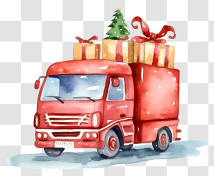 Christmas - Red Truck With Christmas Gifts Transparent PNG