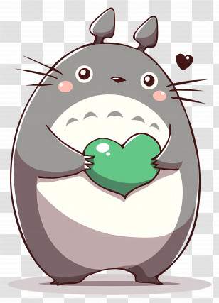 Totoro - Cartoon Character Holding Green Heart Transparent PNG