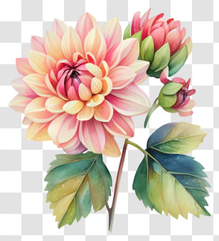 Flower - Dahlia Flower With Vibrant Pink And Green Petals Transparent PNG