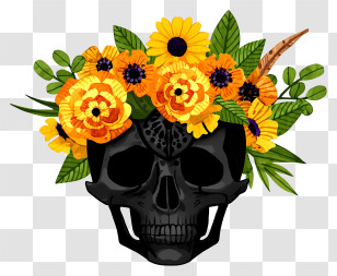 Halloween Skull Flowers - Floral Skull With Bright Flowers Transparent PNG