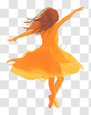 Girl Dancing Ballet - Woman Dancing With Flowing Yellow Dress In Motion Art Transparent PNG