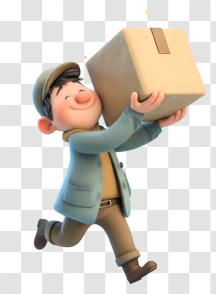 Courier Lifting A Heavy Box - Smiling Delivery Man With Box Transparent PNG