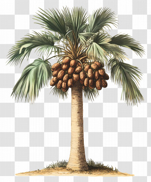 Palm Tree - Illustrated Coconut Palm Tree With Fruits Transparent PNG