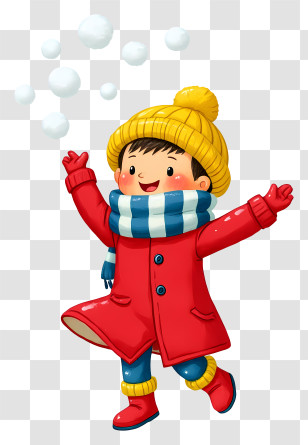 Cartoon Boy Enjoying Winter - Happy Winter Kid In Yellow Hat Transparent PNG