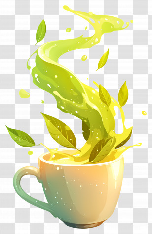 Green Tea - Steaming Cup Of Tea With Leaves Transparent PNG