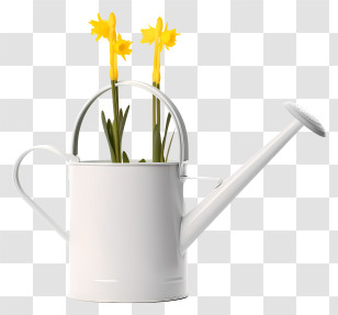 Watering Can - White Watering Can With Yellow Flowers Transparent PNG