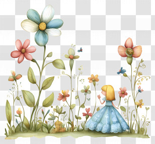 Flower Banner - Girl In A Whimsical Flower Garden Transparent PNG