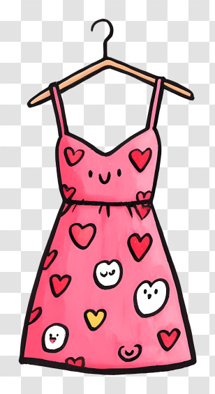 Cartoon Dress - Cute Pink Dress With Heart Patterns Transparent PNG