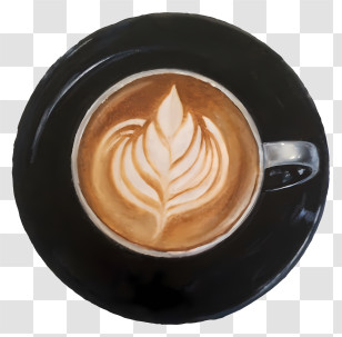 Icon - Coffee Latte Art With Beautiful Design In Black Cup Transparent PNG