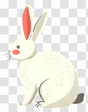 White Rabbit With Pink Ears - Illustration Of A Sitting White Rabbit With Red Ears Transparent PNG