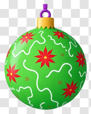 Christmas Ball - Green Ornament With Red Flowers For Christmas Transparent PNG