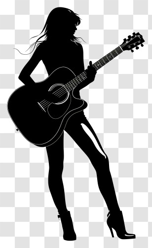 Acoustic Guitar - Silhouette Of Woman Playing Guitar Transparent PNG