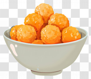 Indian Sweets - Bowl Filled With Golden Fried Balls Transparent PNG