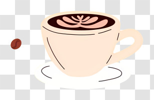 Coffee - Coffee Cup With Latte Art Design Transparent PNG