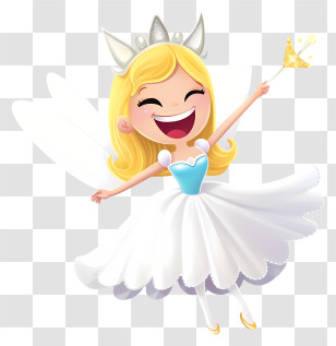 Fairy Illustration - Cheerful Cartoon Fairy With Magic Wand And Crown Transparent PNG