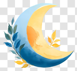 Watercolor Moon - Crescent Moon With Leaves Transparent PNG