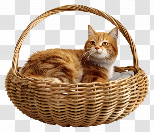 Cat Bed - Ginger Cat In A Basket Transparent PNG