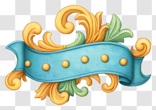 Vintage Scroll Banner - Ornate Blue And Gold Ribbon Banner Transparent PNG