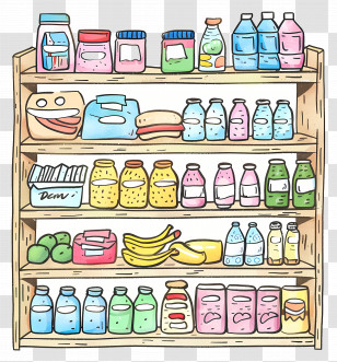 Supermarket Shelf - Full Grocery Shelf Cartoon Design Transparent PNG