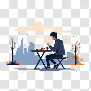 Eat Outside Day - Man Sitting At Outdoor Table With City View Transparent PNG