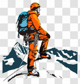 Alpinist - Illustration Of A Mountaineer Climbing Snowy Peaks Transparent PNG