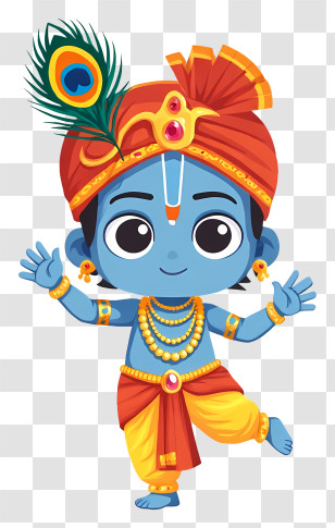 Krishna - Blue Cartoon Character With Peacock Feather Transparent PNG