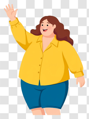 Overweight Woman - Happy Woman In Yellow Shirt Waving Transparent PNG