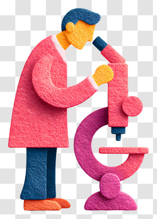 Student Doing Microscopic Research - Scientist With Microscope In Cartoon Style Transparent PNG