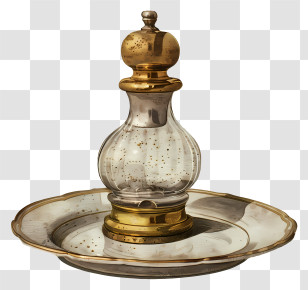 Pepper Shaker - Vintage Gold Salt Shaker On Plate Transparent PNG