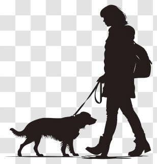 Dog Silhouette - Silhouette Of Woman Walking Dog Transparent PNG