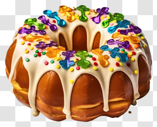 Cake - Colorful Ring Cake With Icing And Sprinkles Transparent PNG