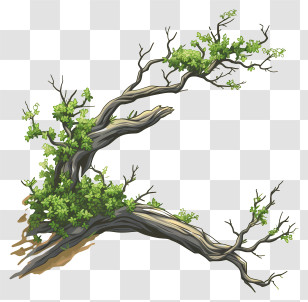Branch And Moss - Leafy Green Tree Branch With Vines Transparent PNG