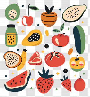 Healthy Food - Colorful Assortment Of Fruits Illustration Transparent PNG