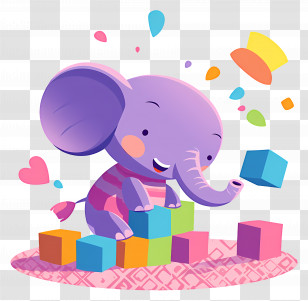 Elephant Playing With Toys - Purple Elephant Playing With Blocks Transparent PNG