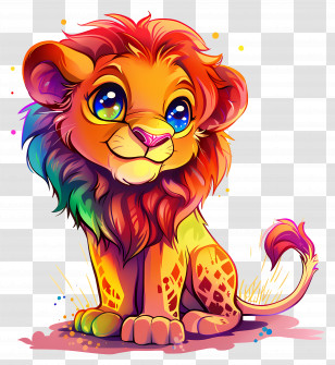 Rainbow Lion Illustration - Rainbow Lion Colorful Illustration Transparent PNG