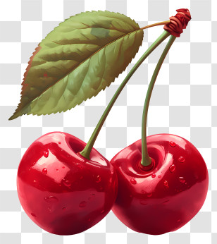 Red Cherry - Red Cherries With Green Leaf Illustration Transparent PNG