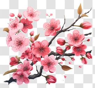 Multicolored Paints Cherry Branch Blossom - Pink Cherry Blossom Branch Illustration Transparent PNG