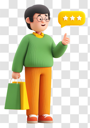 Boy Giving Shopping Feedback - Character With Shopping Bags And Review Transparent PNG