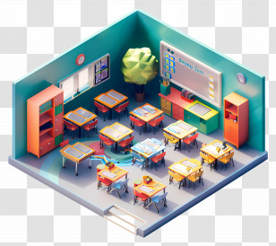 School Classroom - Colorful Classroom With Desks And Chairs Transparent PNG