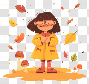 Autumn Background - Cartoon Girl Enjoying Autumn Leaves Transparent PNG