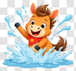 Cartoon Horse - Playful Pony Splashing Water Transparent PNG