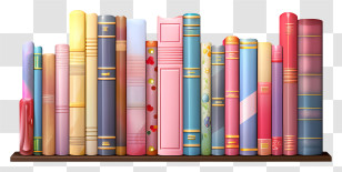 Shelf - Colorful Books On Wooden Shelf Transparent PNG