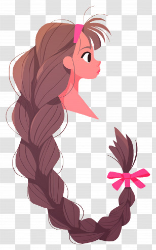 Long Braided Hair - Cartoon Girl With Long Braid Transparent PNG