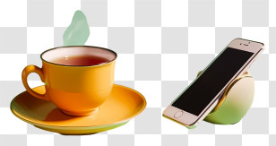 Tea Time With Phone - Cup Of Tea And Smartphone On Stand Transparent PNG