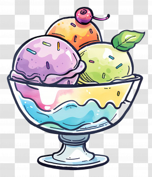 Ice Cream Sundae Illustration - Cartoon Style Ice Cream Sundae Transparent PNG