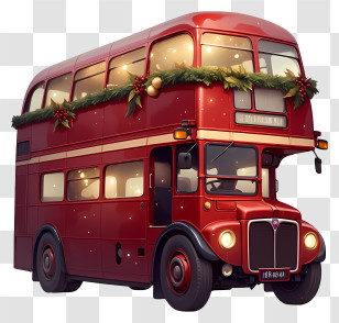 Christmas Double Decker Bus - Festive Red Double-Decker Bus Transparent PNG