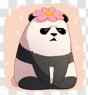 Kawaii Bear - Sad Panda With Flower Transparent PNG