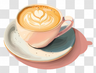 Latte - Coffee Cup With Latte Art Design Transparent PNG