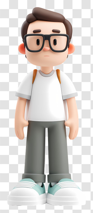 3d Male Avatar - Cartoon Boy With Glasses And Backpack Transparent PNG